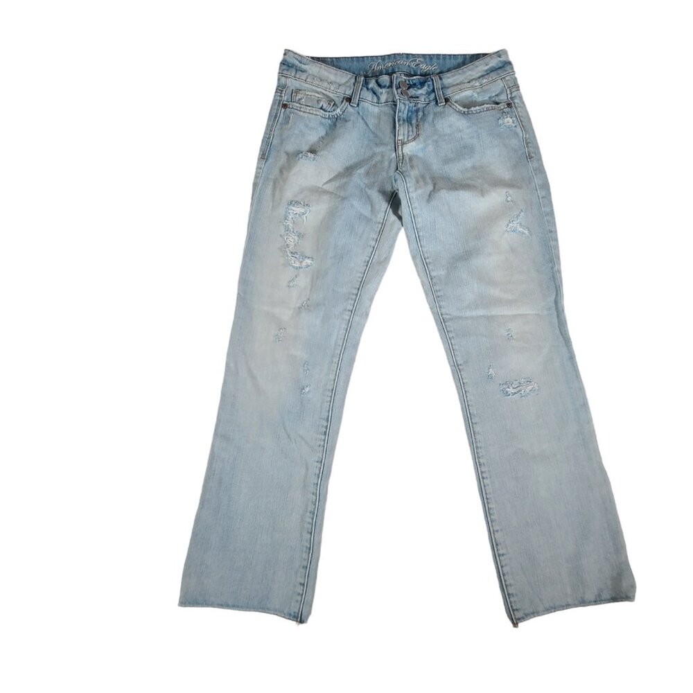 VTG American Eagle Jeans Women 6 32x27 Distressed Low Rise Light Wash Straight